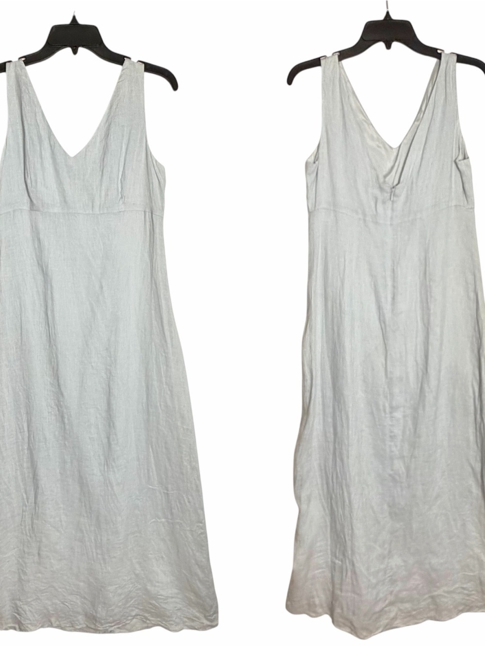 Banana Republic 100% Linen Maxi Dress Double V Neck Sz 6 Blue Lined Minimalist